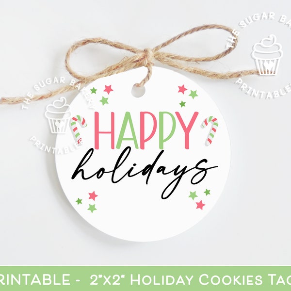 Happy Holidays Cookie Tag, Candy Cane Cookie Tag, Printable Christmas Cookie Gift tag, Holiday treat Tag, Sweet Treat Christmas cookie tag