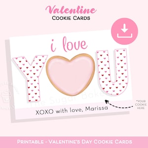 Tarjeta de galleta de San Valentín con la frase "TE AMO", 3,5" x 5" y 5" x 7", tarjeta de galleta con corazones de San Valentín, tarjeta de galleta para el día de San Valentín imprimible