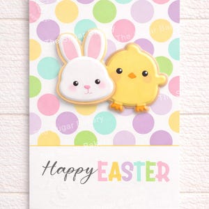 Polka Dot Easter Cookie Cards, Colorful Pastel Chick Bunny Cookie Card Printable (Digital Download)