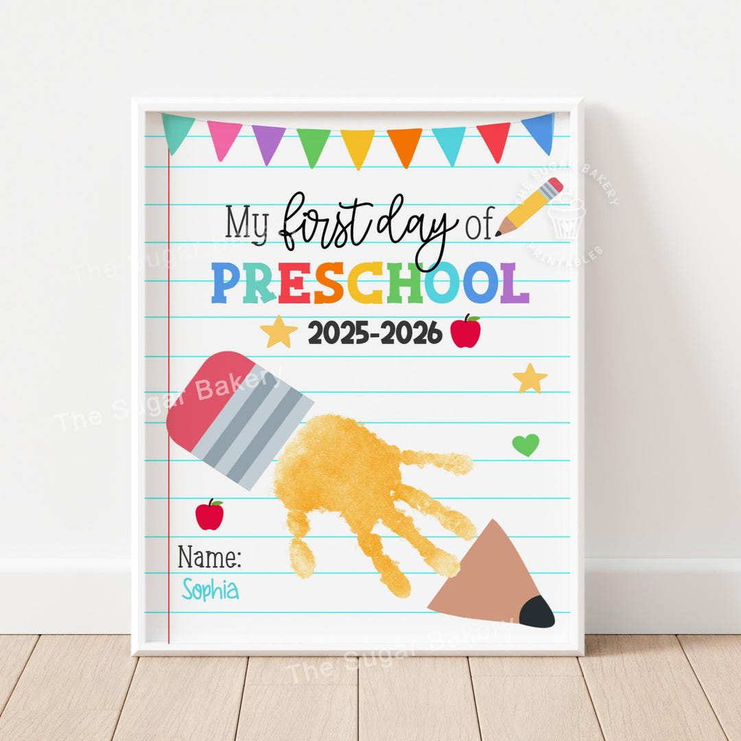 First Day of Preschool Handprint Craft Printable 2025 Back to School ...
