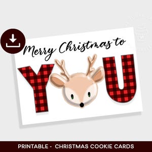 Merry Christmas to YOU Cookie Card, Reindeer Cookie Card, Buffalo Plaid Christmas Cookie Card, Printable Mini Cookie Card, Christmas Cookies