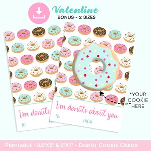 Afdrukbare DONUTS Valentijnskoekjeskaart, I'm donuts about you, Valentijnsdag afdrukbare koekjeskaart, donutkoekjeskaart, Valentijnskoekjeskaart