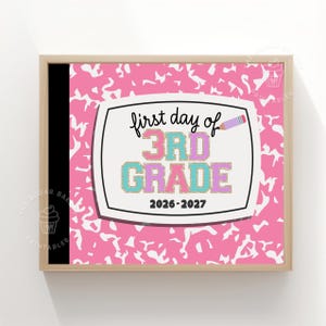 Första dagen i 3:e klass-skylt utskrivbar Tillbaka till skolan 3:e klass-skylt Kompositionsblock 3:e klass-flicka-skylt 3:e klass-skylt rosa söt digital CRAY101
