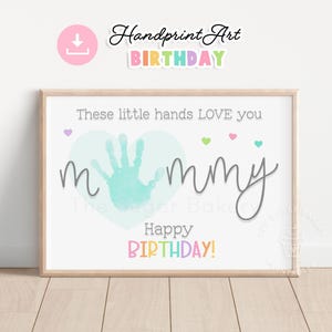 Feliz aniversário, mamãe, impressão de mão, presente de aniversário para impressão, arte de impressão de mão para bebê, criança, artesanato de impressão de mão, lembrança para recém-nascido