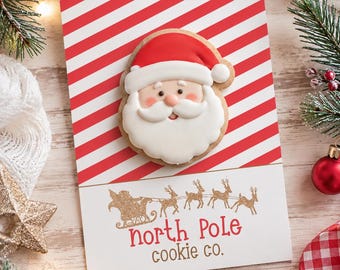Carte de biscuits NORTH POLE Cookie Co., Carte de biscuits traîneau de rennes, Carte de biscuits pour le Père Noël, Carte de biscuits Père Noël, Carte de biscuits de Noël à imprimer