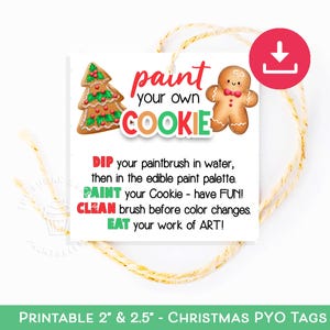Etiquetas para kit de biscoitos PYO, biscoitos de Natal PYO, pinte suas próprias instruções e direções, pinte seus próprios biscoitos para o feriado, etiqueta de gengibre para kit PYO