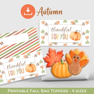 Fall Cookie Bag Toppers, THANKFUL for YOU Autumn Bag Topper, Printable Thanksgiving Topper, Thanksgiving Treat Bag topper, Cookie Decorating
