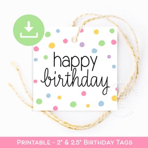 Afdrukbare Happy Birthday-TAGS, afdrukbare verjaardagstags, Rainbow birthday cookie-tag, Happy Birthday-bedankkaartjes voor kinderen, label verjaardagscadeau