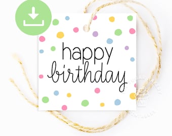 Printable Happy Birthday TAGS, Birthday tags printable, Rainbow birthday cookie tag, Happy Birthday favor tags for kids, Birthday gift tag