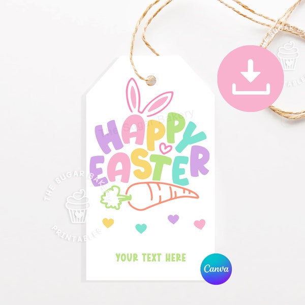 Editable Easter Gift Tags, Easter Bunny Cookie TAGS, HAPPY EASTER bunny carrots tag, Printable Easter tags, Easter Treat Tags, Easter tags