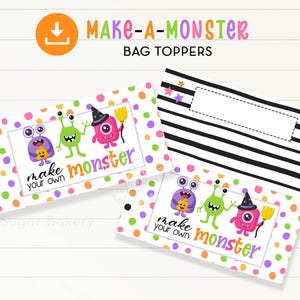 Machen Sie Ihren eigenen MONSTER Taschendeckel, Halloween Monster Cookie Bag Topper, druckbare Halloween Leckerei Topper, Klassenzimmer Geburtstagsparty Topper