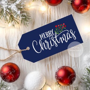 Elegante frohe Weihnachten Weihnachten blau mit weißer Schrift WEIHNACHTSGESCHENKANHÄNGER Geschenkanhänger Weihnachten