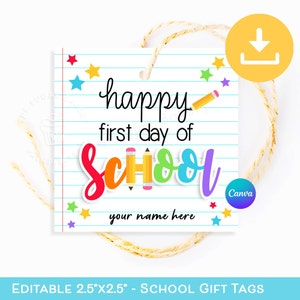 Etiquetas de biscoitos de volta às aulas, etiqueta de feliz PRIMEIRO DIA de aula, marcador de caneta e lápis Etiqueta de presente do aluno do professor, Apreciação do PROFESSOR para impressão