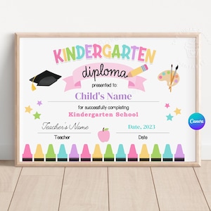 Bearbeitbares Kindergarten-Diplom, Kindergarten-Abschluss-Diplom, KINDERGARTEN-Abschluss-Zertifikat, letzter Tag des Kindergarten-Schuldiploms