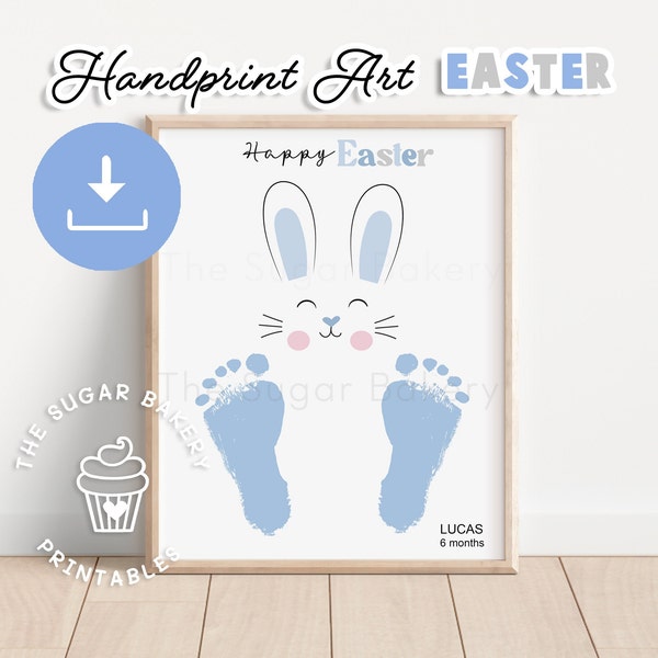 Easter FOOTPRINT ART, Printable Easter Bunny Footprint Craft, Crafts for Baby Kids Preschool Toddlers Footprint Art, Easter Handprint Craft