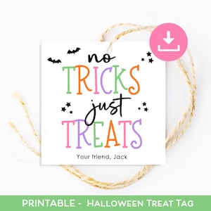 Halloween Cookie Tags, No tricks just treats Halloween gift tags, Halloween Gift Tags printable, Trick or Treat Bag Tags, Halloween Tags