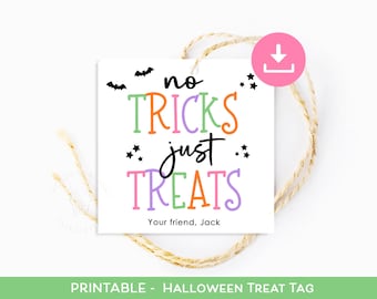 Halloween Cookie Tags, No tricks just treats Halloween gift tags, Halloween Gift Tags printable, Trick or Treat Bag Tags, Halloween Tags
