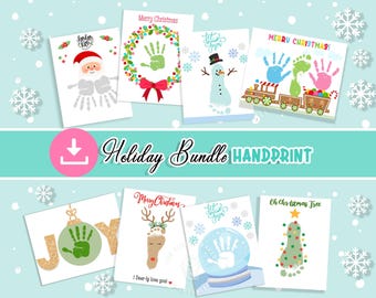 Holiday Handprint Craft Bundle Christmas Handprint Art Preschool Christmas Crafts Reindeer Snowman Santa Wreath Tree Handprint Footprint Art