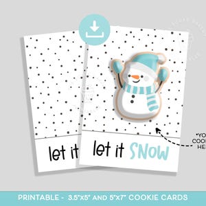 Let it SNOW Cookie Karte, Schneeflocke Cookie Karte, Schneemann Karte, Frohe Weihnachten Cookie Karte, druckbare Mini Cookie Karte, Cookie Weihnachtskarte