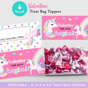 Licorne Valentine Treat Bag Topper, Valentine Bag Topper, Kids Unicorn Valentine Cards, Treat Bag Toppers, Classroom School Valentines