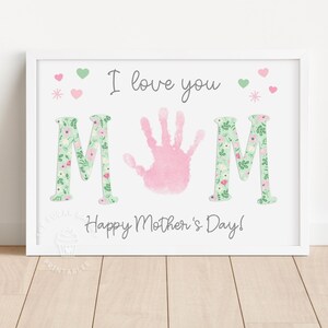 Manualidad con huella de mano para el Día de la Madre, imprimible, arte con huella de mano para niños, regalo floral para el Día de la Madre, manualidad de niños pequeños, guardería, preescolar, actividad de recuerdo