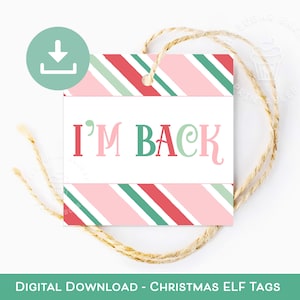 ESTOU DE VOLTA Etiquetas ELF, Etiquetas de Natal de Elfo para impressão, Etiqueta de biscoito de Elfo, Biscoitos de Elfo, Imprimíveis de Natal de Elfo, Retorno de Elfo do Pólo Norte Digital