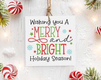 Merry and Bright Holiday Tags Printable, Christmas Treat Tags, Holiday Cookie Tags, Wishing You a Merry Bright Season, Teacher Kids Gift Tag
