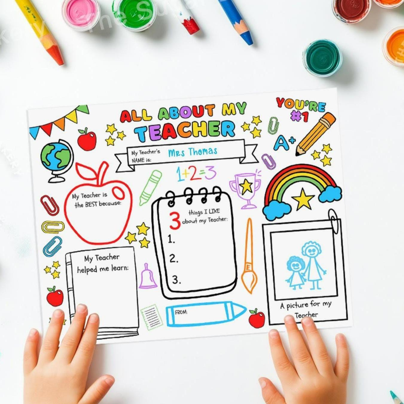 Teacher Appreciation Printable Teacher Gift All About My Teacher ...