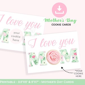 Ik hou van je MOM Mini COOKIE CARD, afdrukbare 3,5"x5", 4"x6" en 5"x7" Happy Mother's Day Cookie Card, Moederdag Cadeau Floral Cookie Card