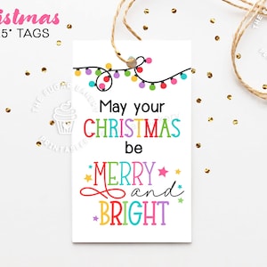 Merry & Bright Christmas Gift Tag, Christmas Cookie Tag, Colorful Christmas gift tag, Printable Merry Christmas Gift Tag, personalized tags