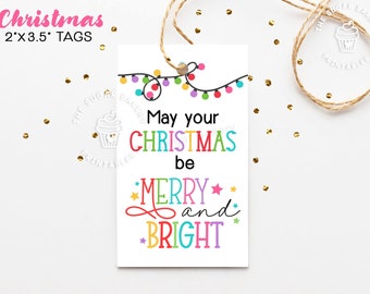 Merry & Bright Christmas Gift Tag, Christmas Cookie Tag, Colorful Christmas gift tag, Printable Merry Christmas Gift Tag, personalized tags