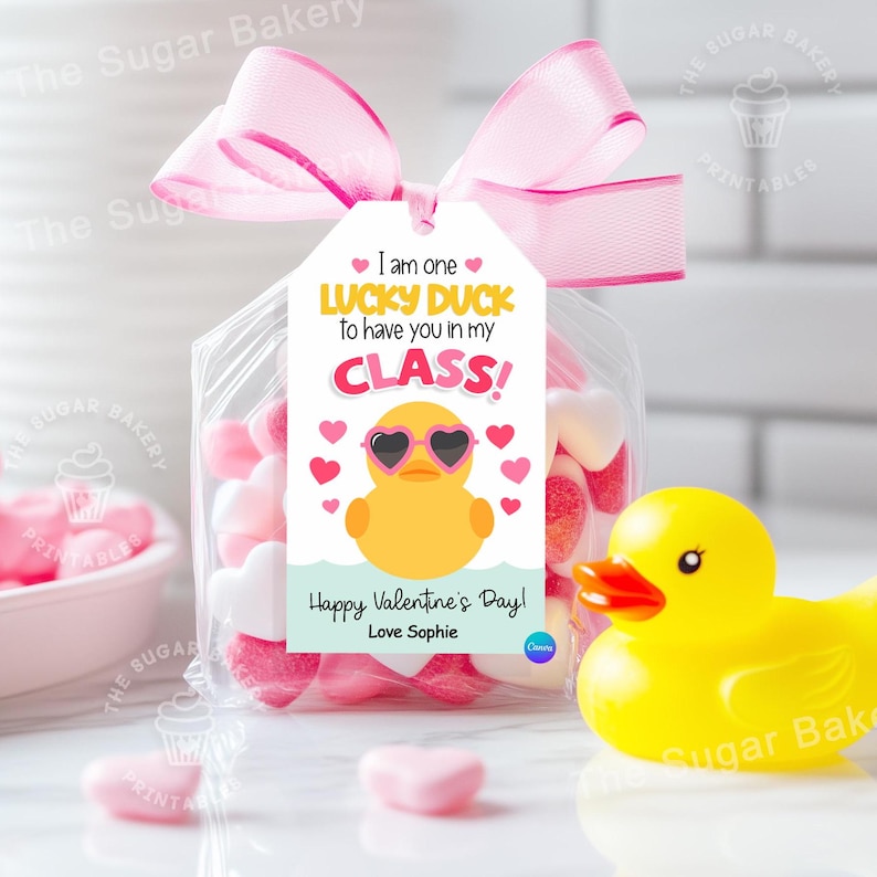 One Lucky Duck Valentine Tag, Rubber Duck Tag, Duck Party Favor Tags ...