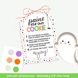 Etiquetas de galletas PYO para Halloween, instrucciones y direcciones para galletas PYO, pinta tu propia galleta de Halloween Kit para pintar tu propia galleta Calabaza monstruo