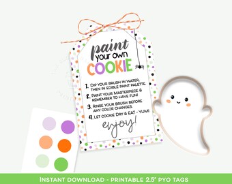 PYO Cookie Halloween TAGS, PYO Cookie Instructions & Directions, Paint Your Own Cookie Halloween Paint your own cookie kit Monster Pumpkin