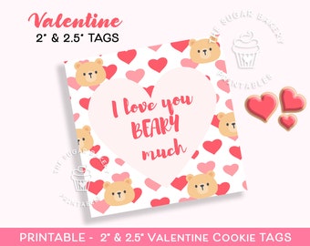 I love you BEARY much Valentine Cookie tag, 2" and 2.5" valentine COOKIE TAG, teddy bear sweethearts valentine cookie tag, Valentine cookies