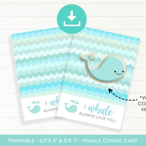 Druckbare Wal Cookie Karte, ICH WAL immer liebe dich, Valentinstag Cookie Karte, Wal Cookie Karte, Unter dem Meer Whale Cookie Karte, Fisch Cookie