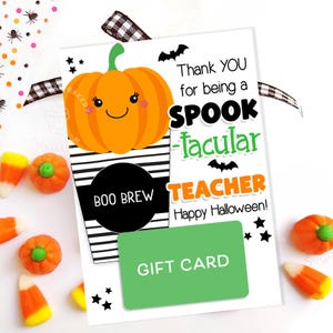 Porte-cartes cadeau Halloween imprimable, porte-cartes cadeau fantasmagorique pour professeur, cadeau d'Halloween pour enseignant, porte-cartes cadeau café Halloween