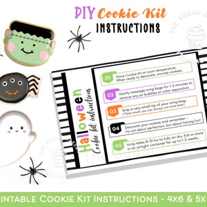 Instructions imprimables du kit de biscuits d'Halloween bricolage, 4 x 6" et 5 x 7" inclus Instructions du kit de biscuits d'Halloween, décorez votre propre cookie monstre