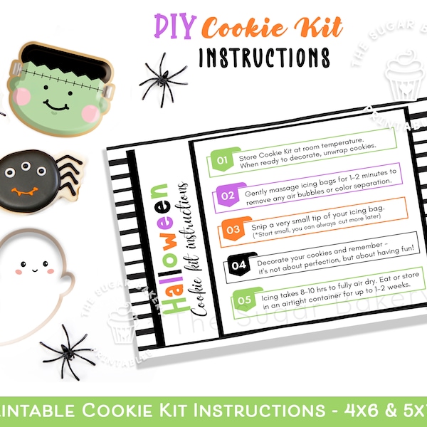 Printable HALLOWEEN DIY COOKIE Kit Instructions, 4x6" and 5x7" included Halloween Cookie Kit Instructions, Decorate Your Own Monster Cookie