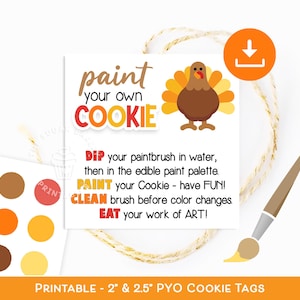 Etiquetas para kit de biscoitos PYO, etiqueta para biscoitos de Ação de Graças PYO Pinte suas próprias instruções e direções, cartão de etiqueta para kit de biscoitos Pyo Turkey Autumn Fall PYO