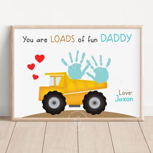 Artisanat d'art d'empreinte de main pour la fête des pères, cadeau souvenir imprimable de camion à benne basculante d'empreinte de main pour la fête des pères, papa tu es très amusant
