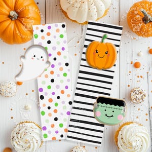 Halloween Cookie Box Backers, Polka Dot & Stripes 10.5 "x 3" Halloween Cookie Box Backer, Halloween Cookie Box Backer Card Ghost Monster