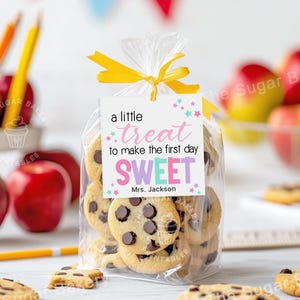 Pink Purple Sweet Treat First Day of School Gift Tag Printable, Back to School Favor Tags, Teacher Appreciation, Classroom Candy Treat Tags