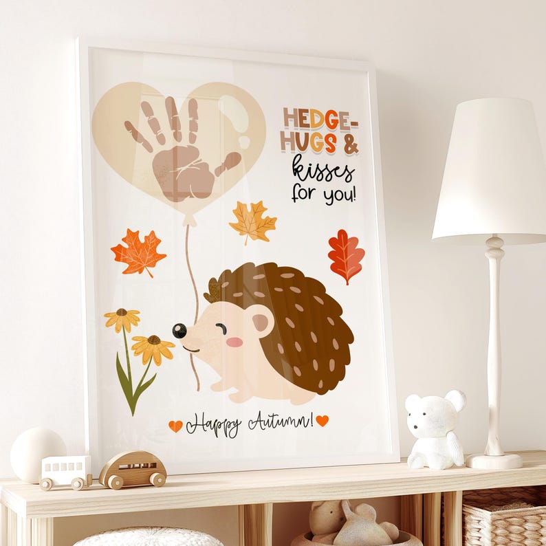 Fall Hedgehog Handprint Craft Printable Hedge-hugs Kisses Kids Autumn ...