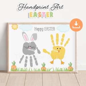 Ostern HANDABDRUCK ART, druckbare Hase & Küken Handabdruck Handwerk, Basteln für Kinder Vorschule Kleinkinder Handabdruck Kunst, Ostern Handabdruck Handwerk