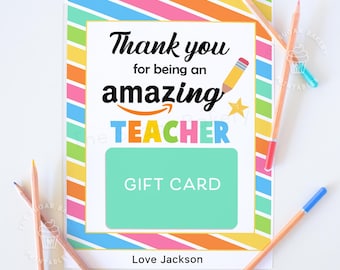 Printable Teacher Gift Card Holder, Teacher Appreciation Gift Card Thank You Gift Card Holder Printable Last Minute Gift Teacher End of Year