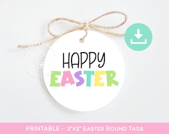 Happy Easter Tags Printable EASTER Cookie TAGS Classroom Favor tags for Kids Easter Round treat tags digital download Easter bunny tags card