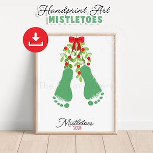 Arte con huellas de muérdago, arte con muérdago navideño, manualidad con muérdago, muérdago imprimible, arte con huellas de Navidad, manualidad de bricolaje para preescolar