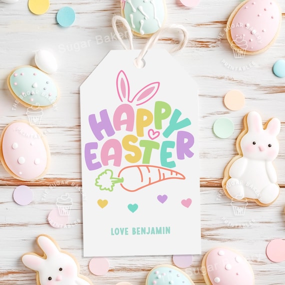 Editable Easter Gift Tags, Easter Bunny Cookie TAGS, HAPPY EASTER bunny carrots tag, Printable Easter tags, Easter Treat Tags, Easter tags