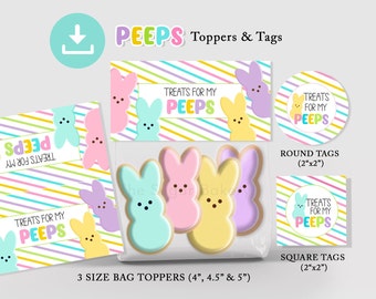 Paquete de Pascua de golosinas para mis Peeps (toppers y etiquetas), TOPPERS de bolsa de galletas de Pascua con etiquetas de Pascua a juego, paquete de Pascua de The Sugar Bakery